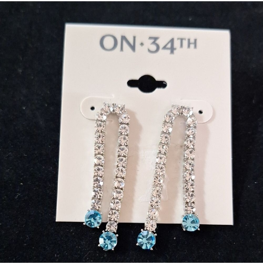 On 34TH, Silver and Blue Drop Earrings